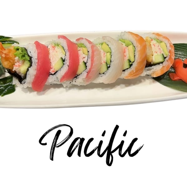 A Pacific sushi roll from Koibito One Sushi & Teriyaki, with tuna, salmon, and white fish.